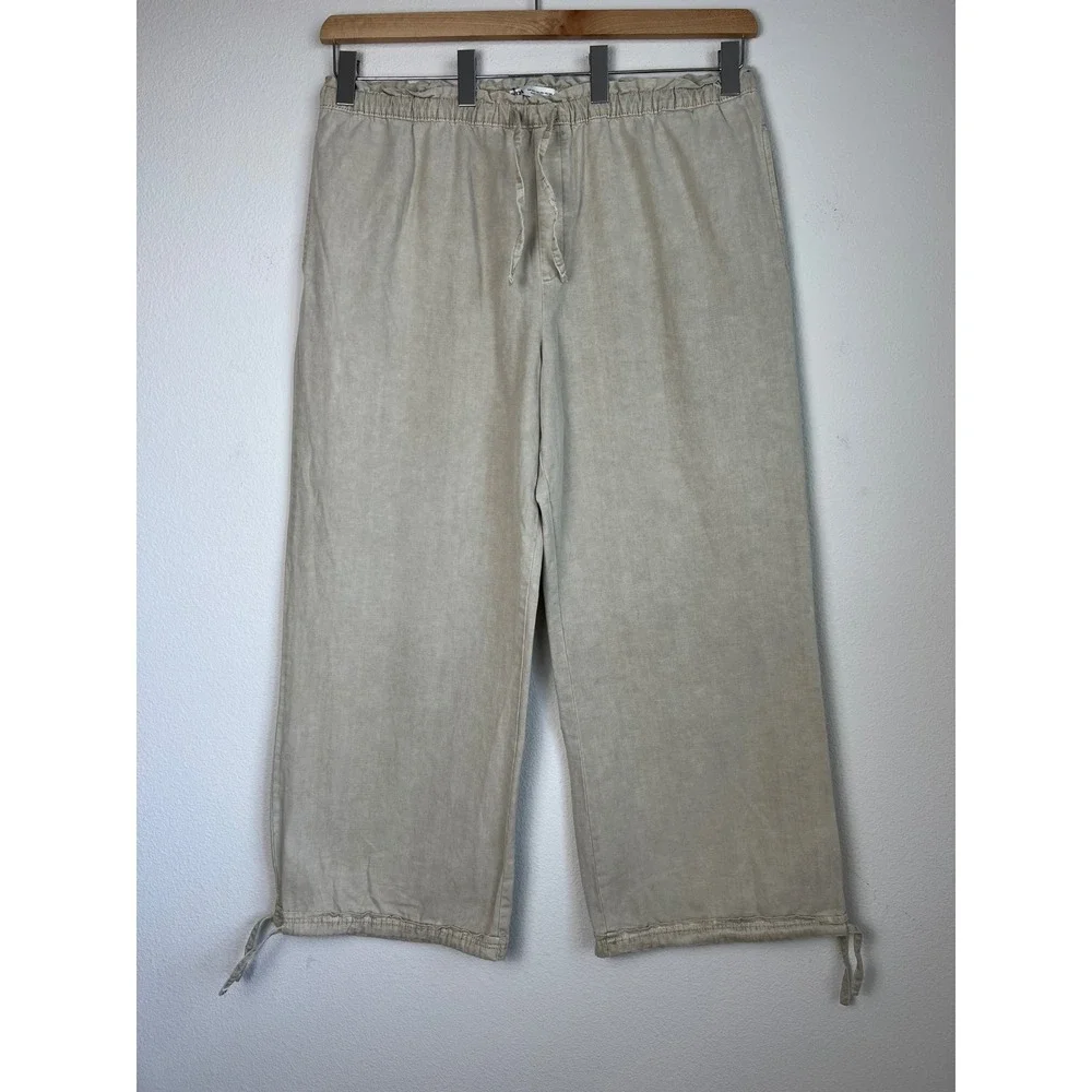 Zara Linen Blend Pants XXL Beige Wide Leg Pull On Balloon Ankle Lagenlook Boho
